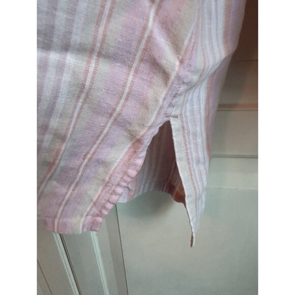Sigrid Olsen SO Blue Linen Pink Stripe Blouse Womens 1X Plus - Picture 7 of 10